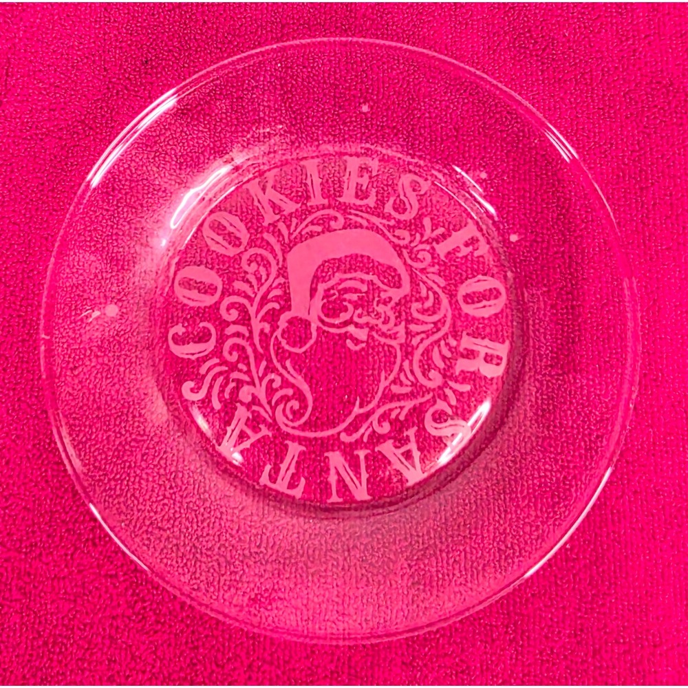Vintage Clear Glass Cookies For Santa Christmas Plate Frosted Design 7.5in